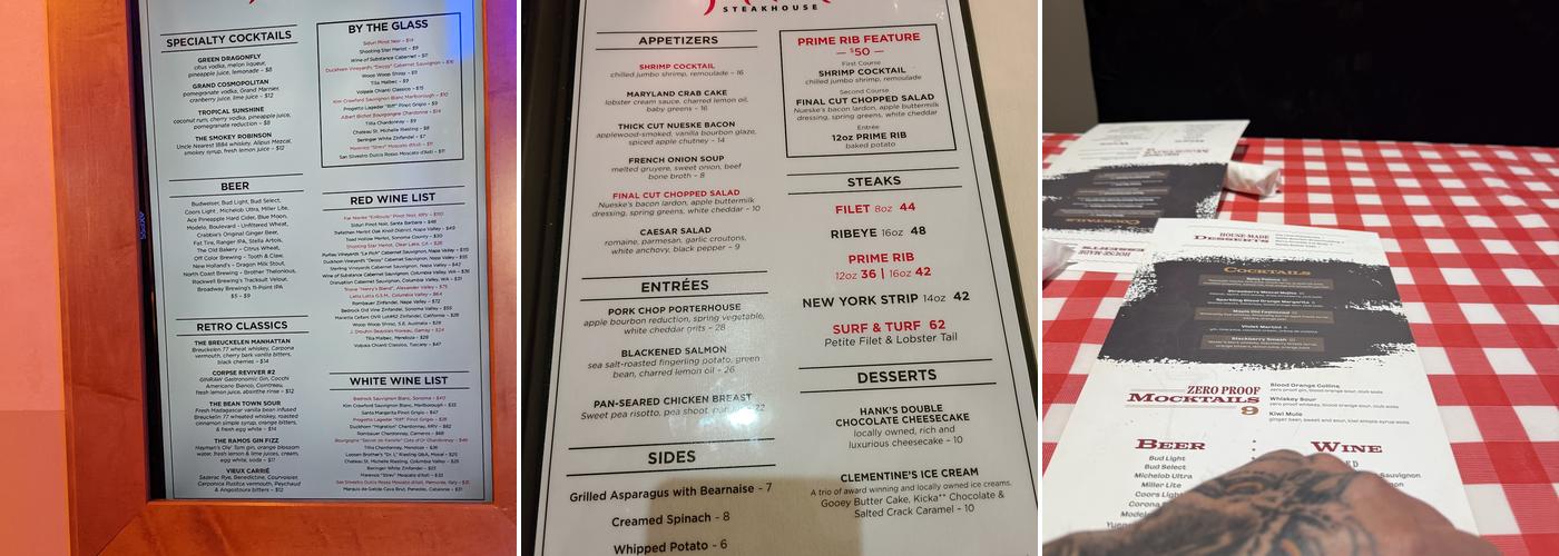 Final Cut Steakhouse Menu