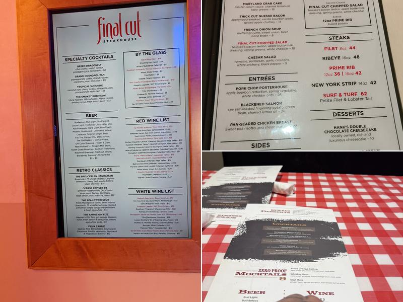 Final Cut Steakhouse Menu