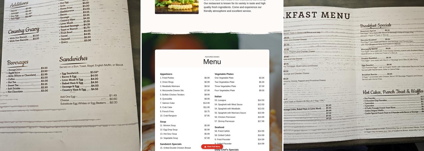 Hometown Restaurant and Bar Menu