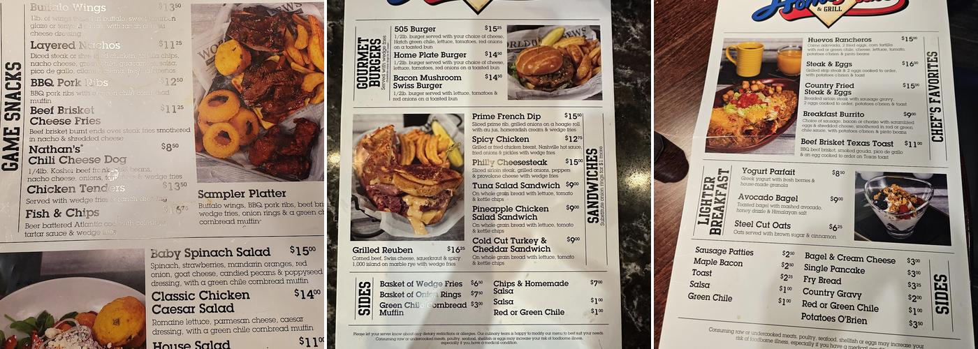 Home Plate Bar & Grill Menu