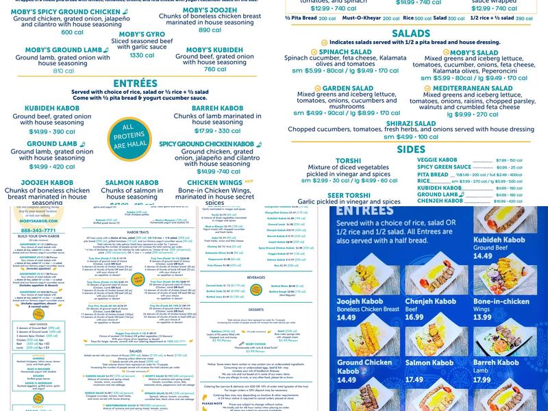 Moby Dick house of Kabob Menu
