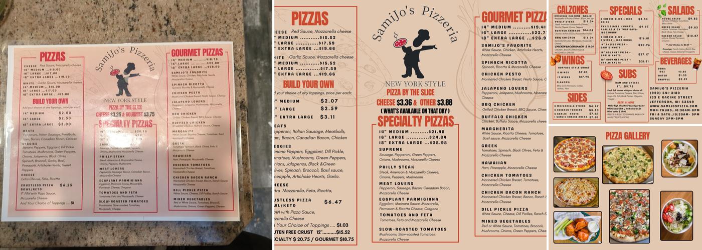 SamiJo's Pizzeria Menu