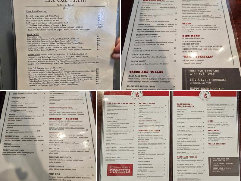 Live Oak Tavern Menu