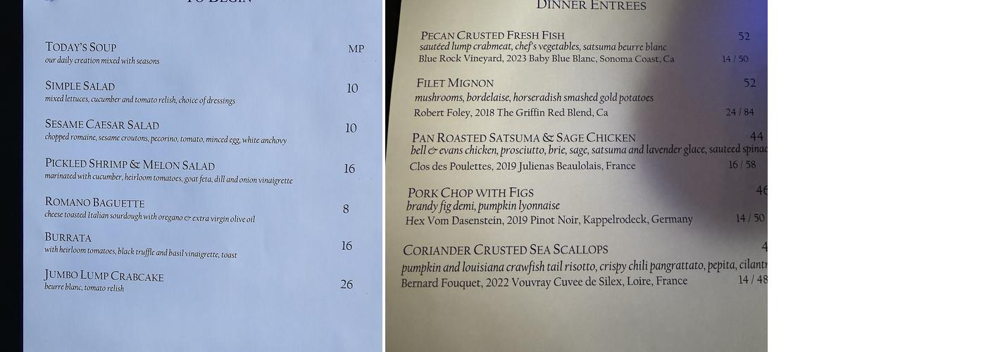 The Saint Restaurant and Bar Menu