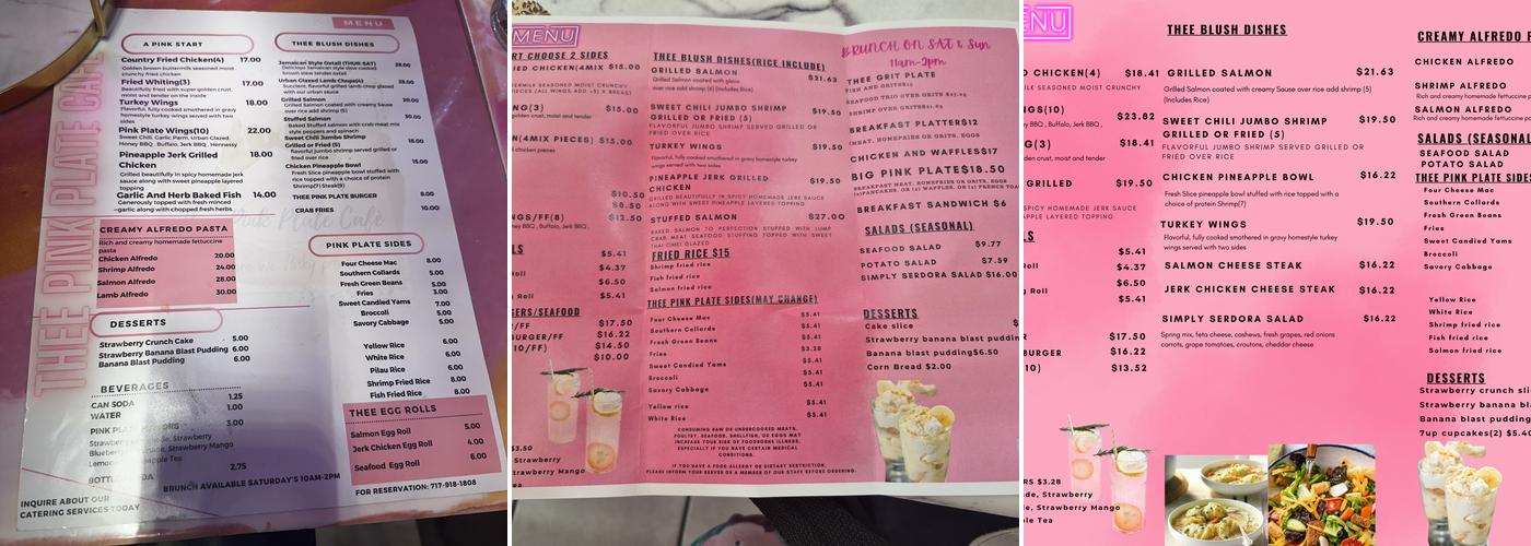 Thee pink plate cafe Menu