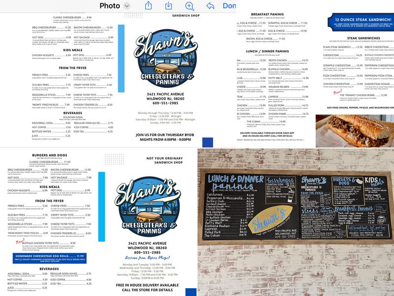 SHAWN'S CHEESESTEAKS & PANINIS Menu