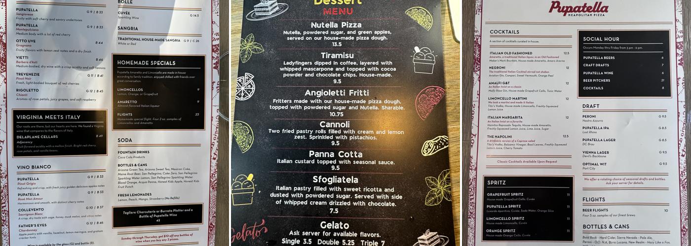Pupatella Neapolitan Pizza Menu