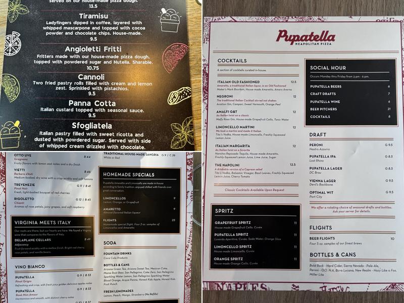 Pupatella Neapolitan Pizza Menu