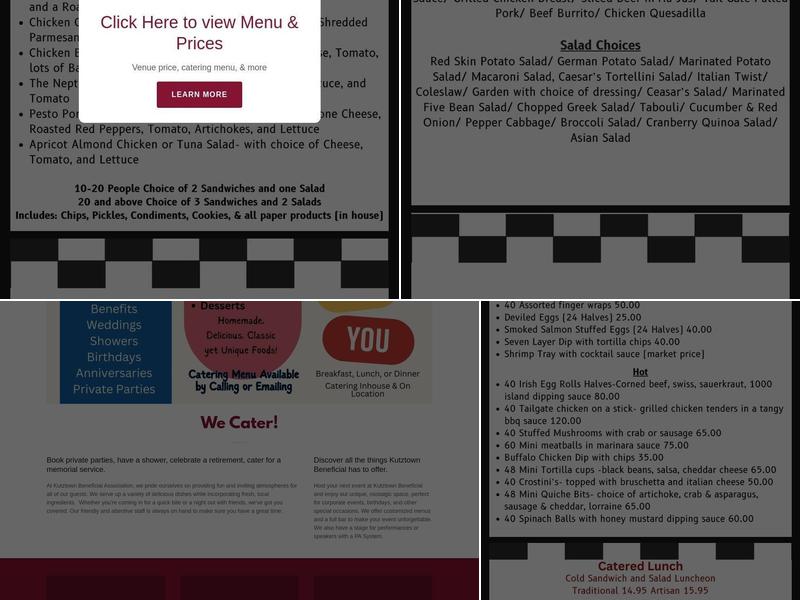 Kutztown Beneficial Association Menu