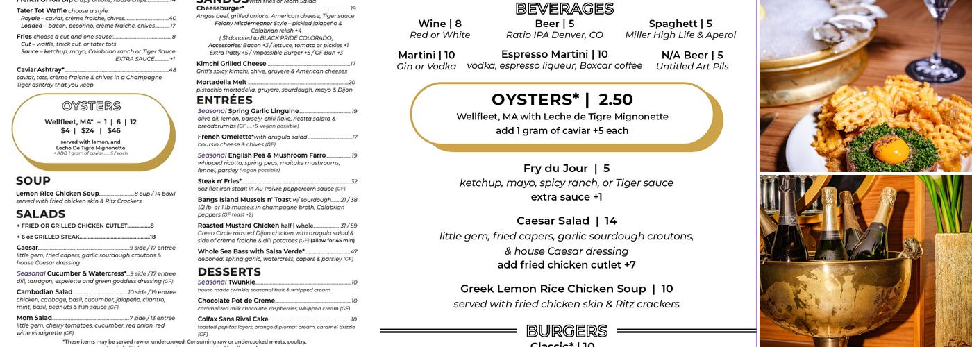 Champagne Tiger Menu
