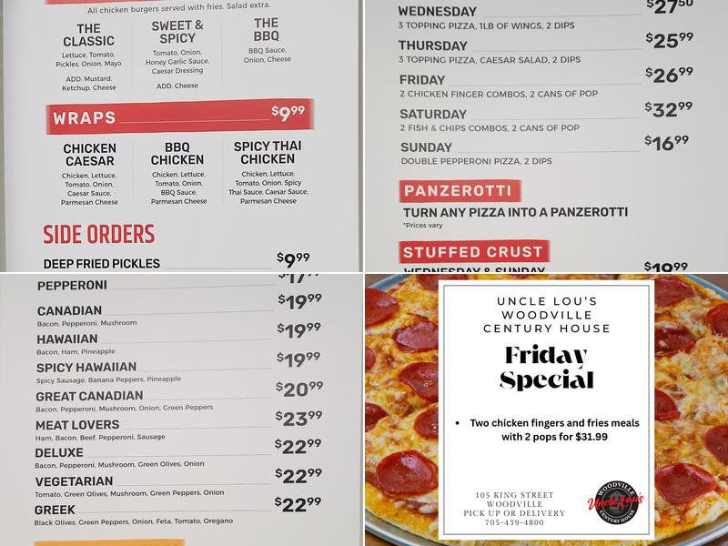 Woodville Century House Pizza and Wings Menu