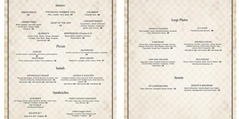 Monte’s Bar Menu