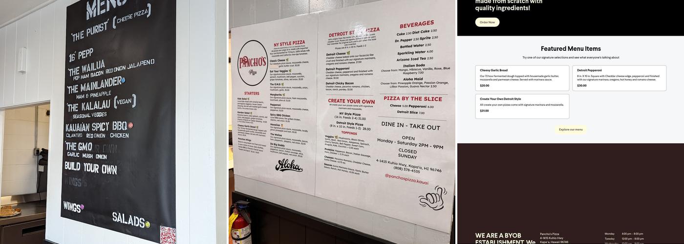 Pancho's Pizza Menu