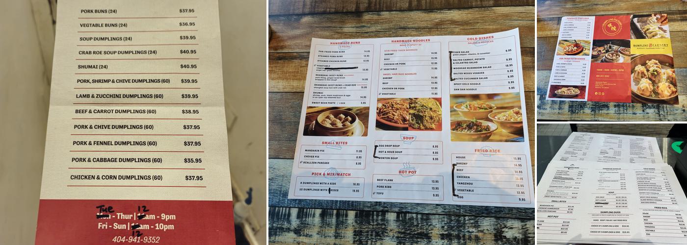 Dumpling Factory Menu