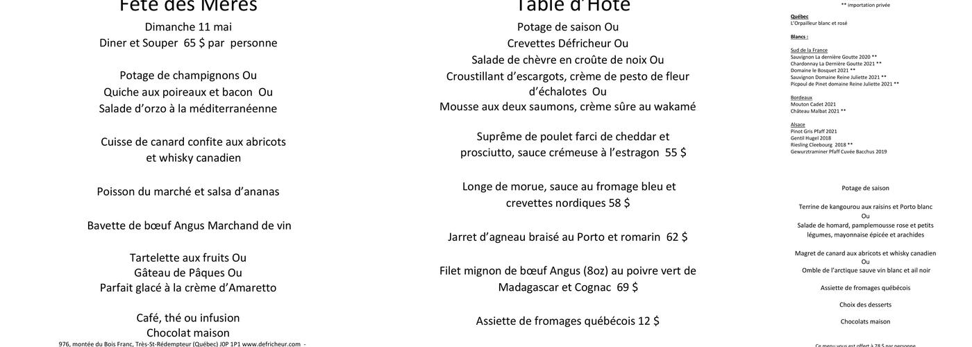 Maison Du Défricheur (La) Menu