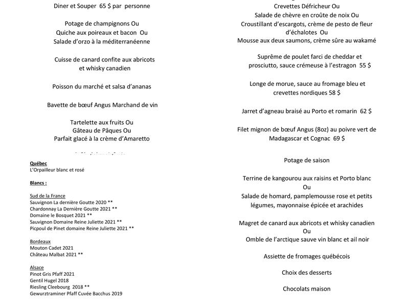 Maison Du Défricheur (La) Menu