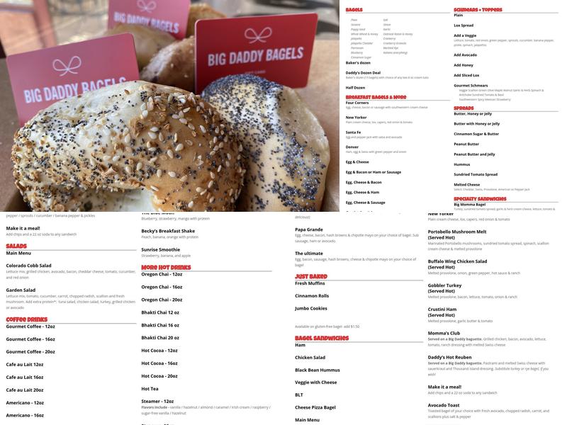 Big Daddy Bagels Menu