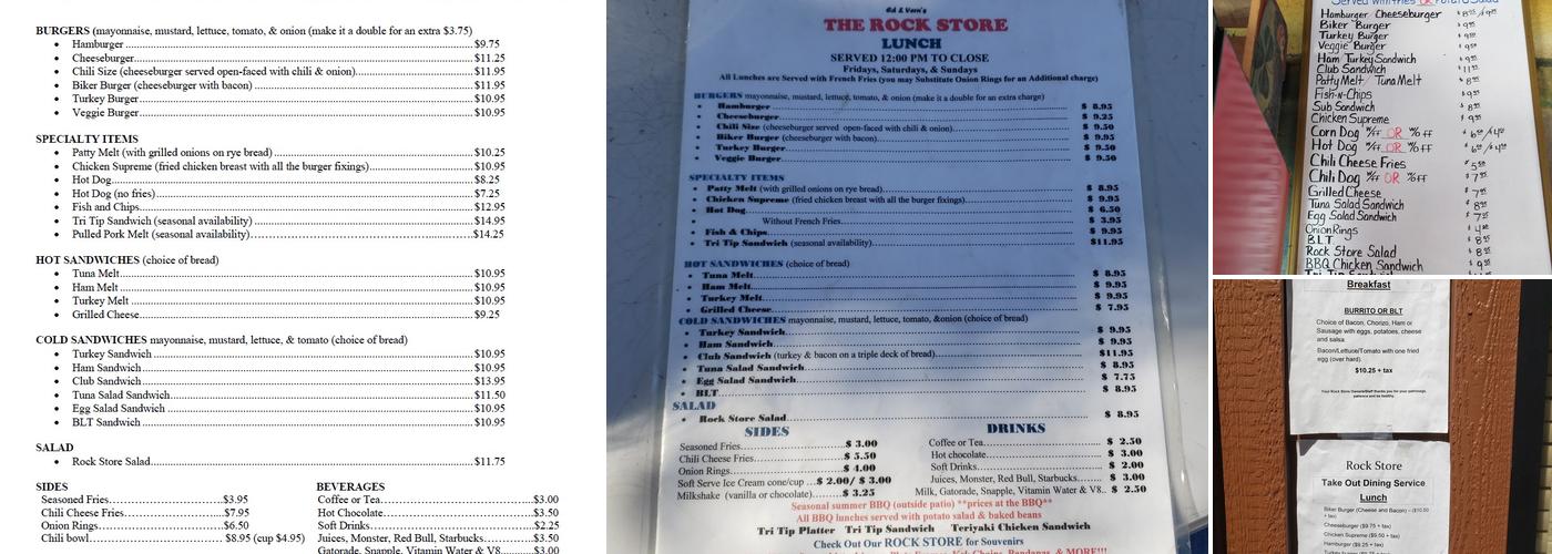 Rock Store Menu