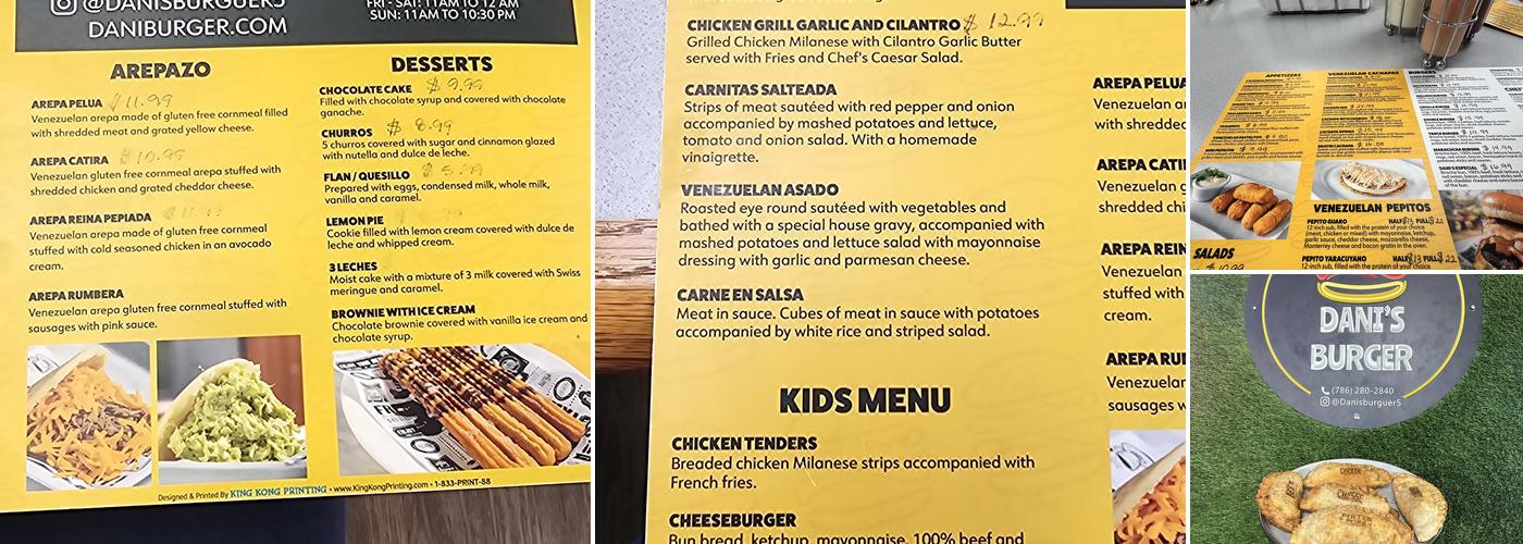 Dani’s Burger Menu