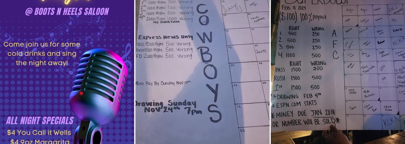 Boots N Heels Saloon Menu