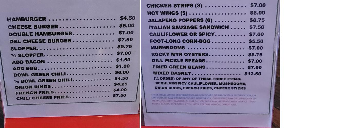 Green Parrot Lounge Menu