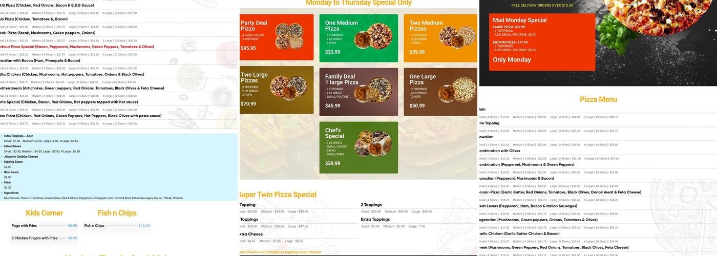 Harbour Pizza Menu
