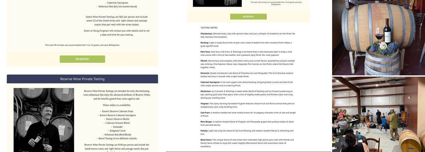 Kingman Estates Winery Menu