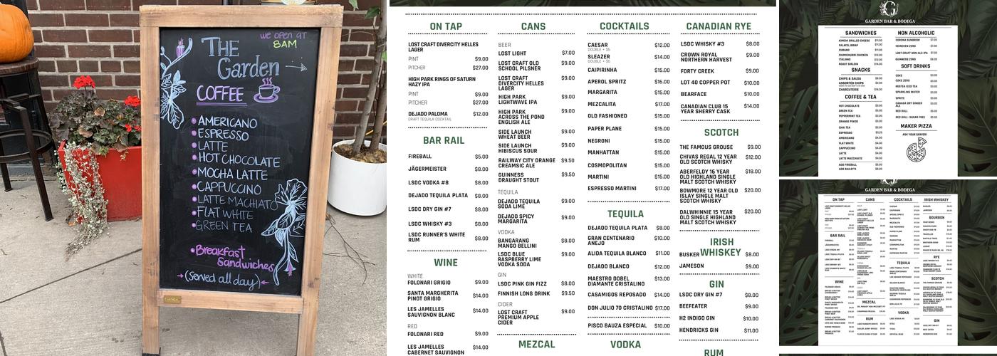 Garden Bar & Bodega Menu