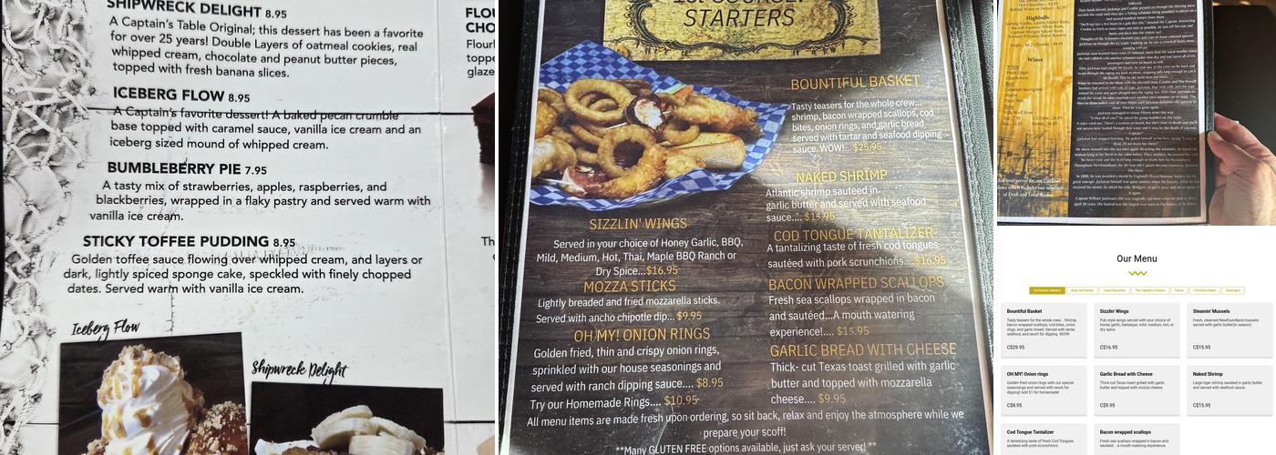 The Captain's Table Menu