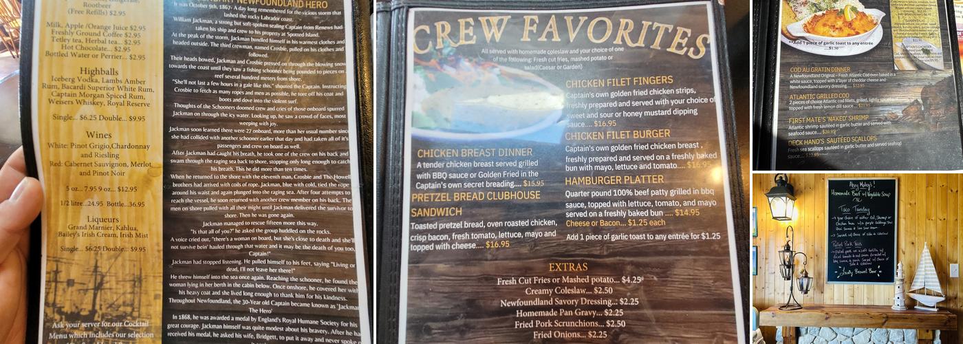 The Captain's Table Menu