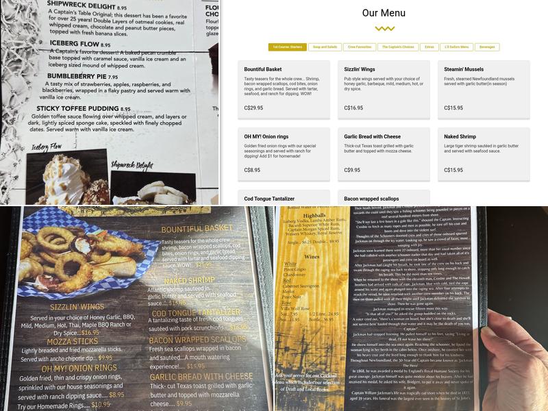 The Captain's Table Menu