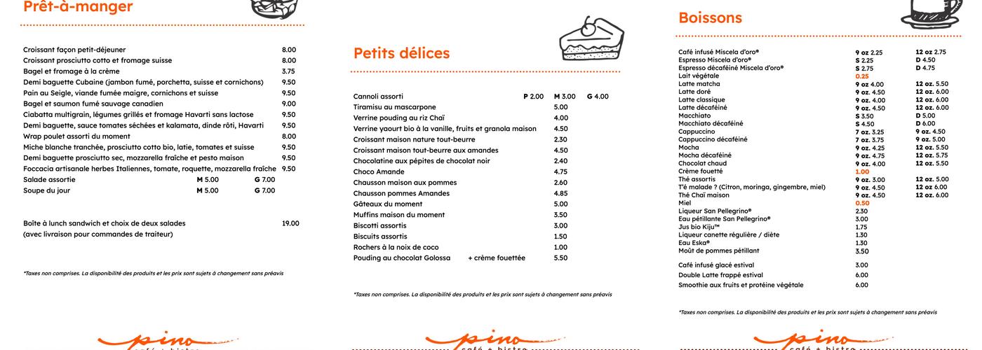 Pino Café + Bistro Menu