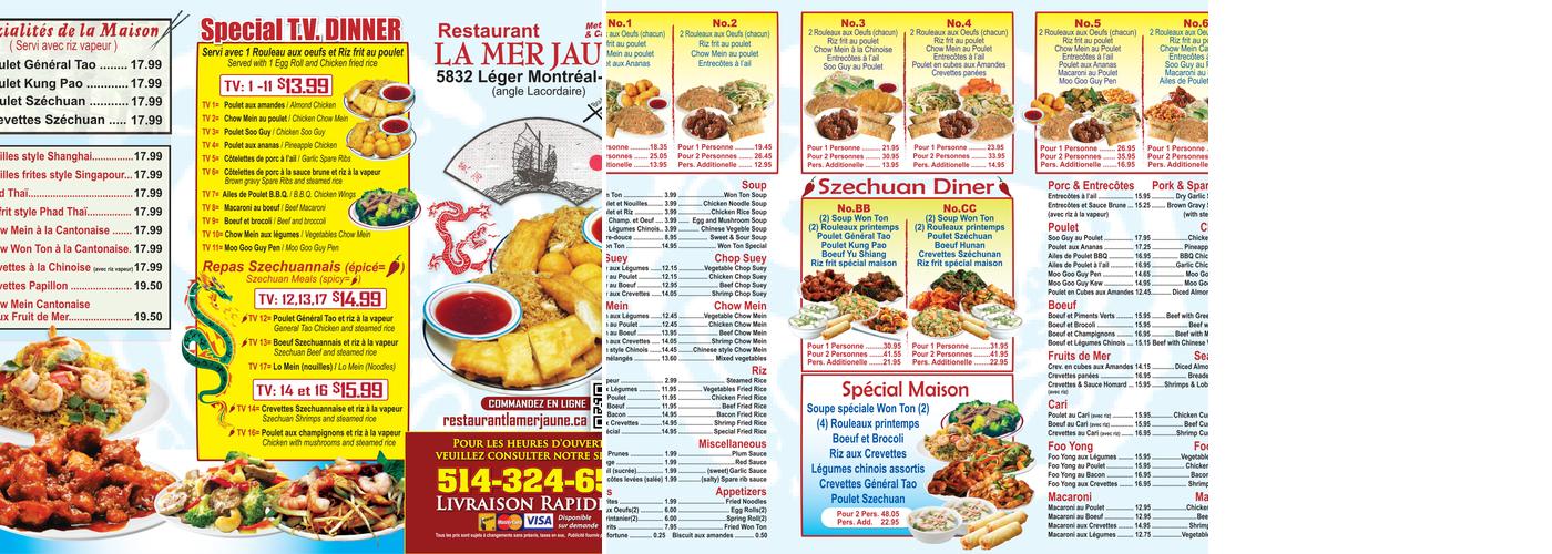 Restaurant la Mer Jaune Menu