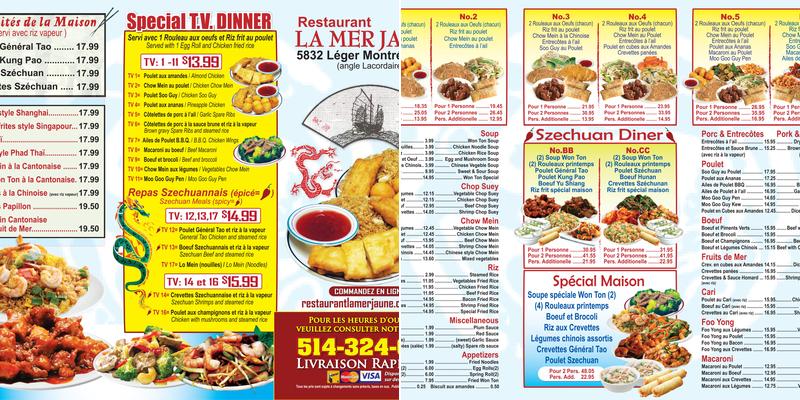 Restaurant la Mer Jaune Menu