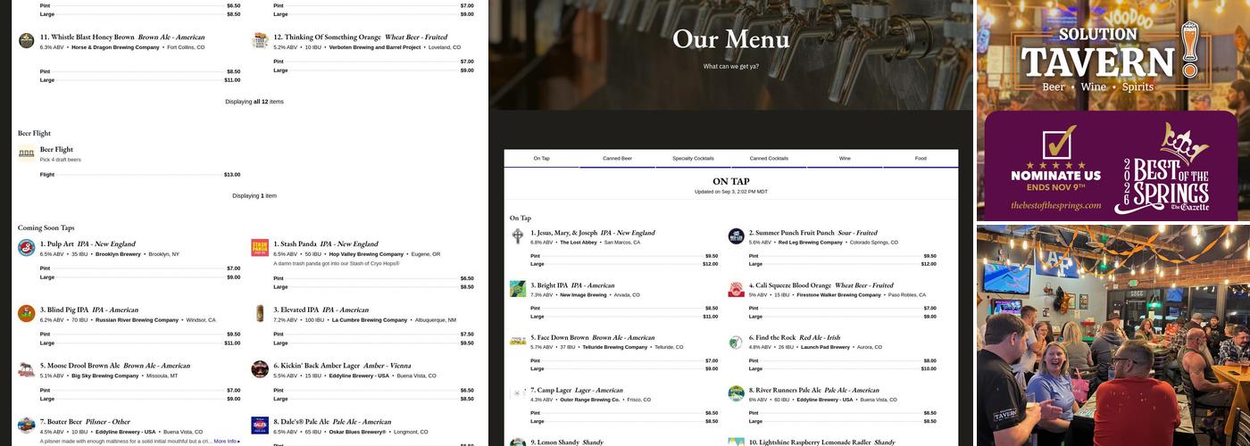 Solution Tavern Menu