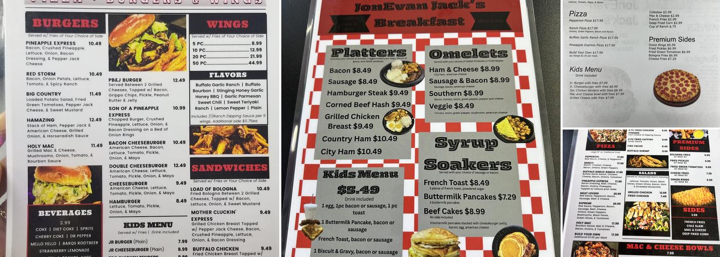 Jon Evan Jack's Menu