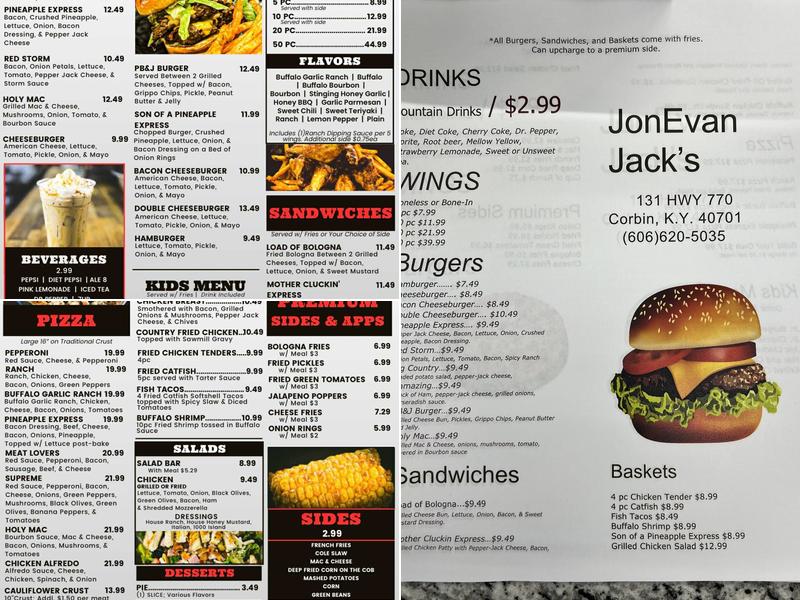 Jon Evan Jack's Menu