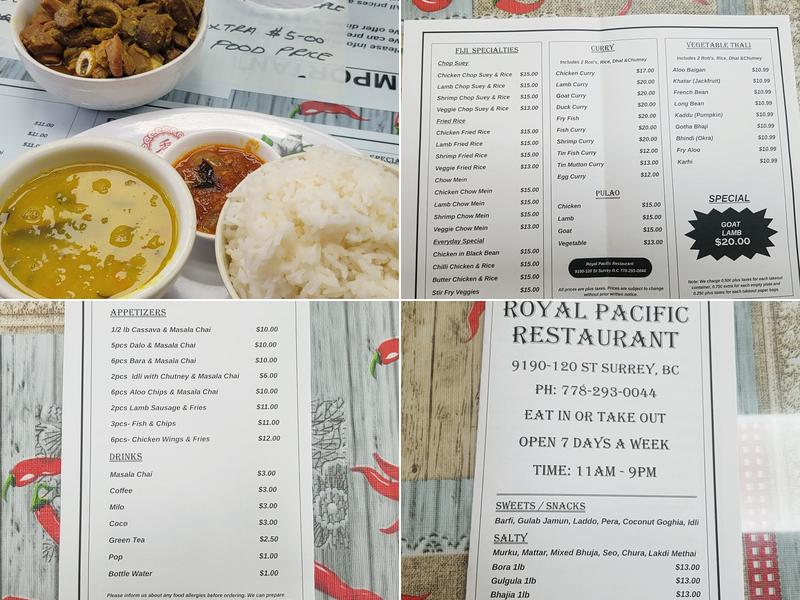 Royal Pacific Restaurant Ltd. Menu