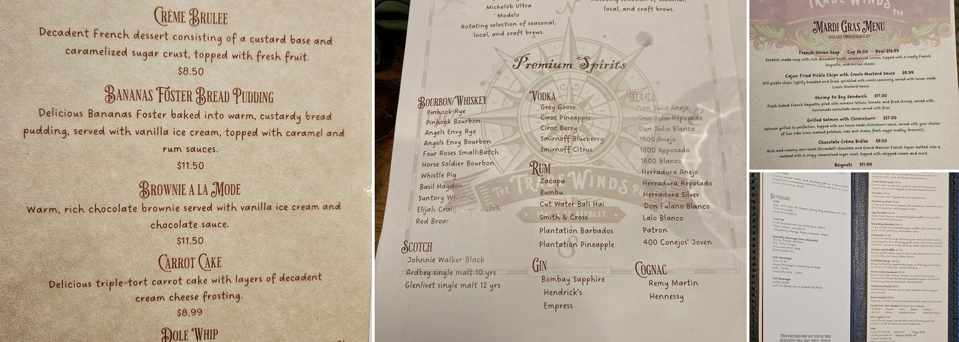 The Tradewinds Pub Menu
