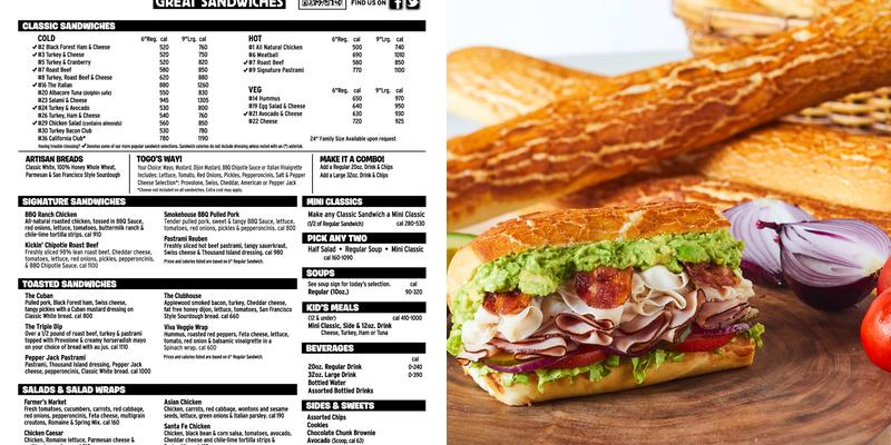 TOGO'S Sandwiches Menu