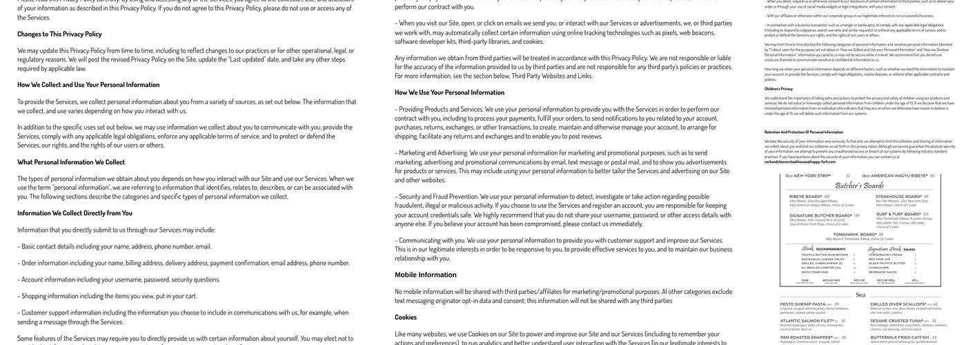 Cork & Cleaver Steakhouse Menu