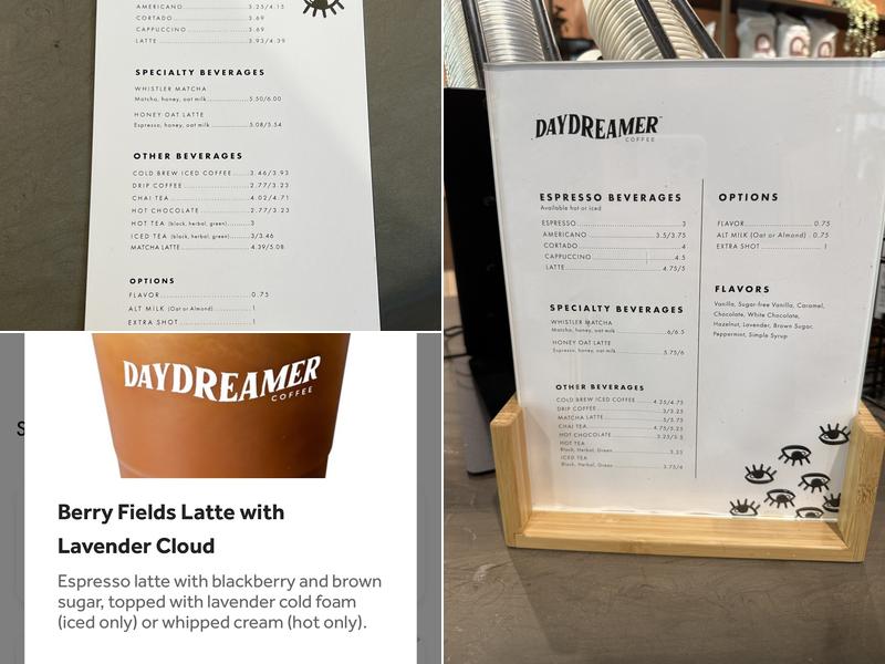 Daydreamer Coffee Menu