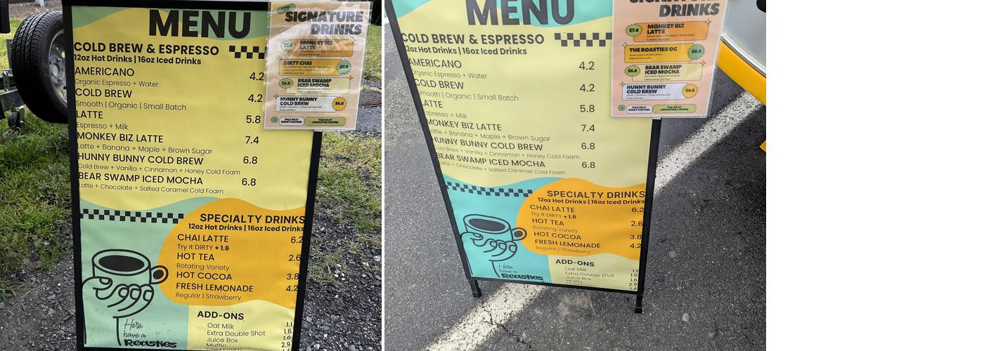 Roasties Mobile Cafe Menu