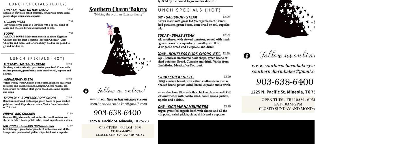 Southern Charm Bakery Menu