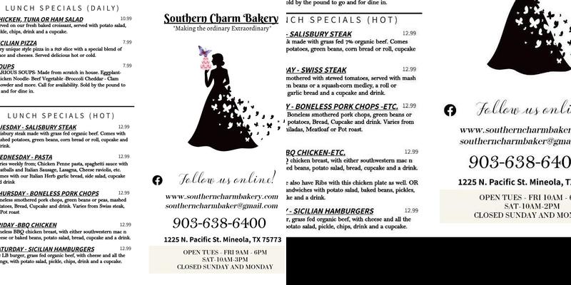 Southern Charm Bakery Menu