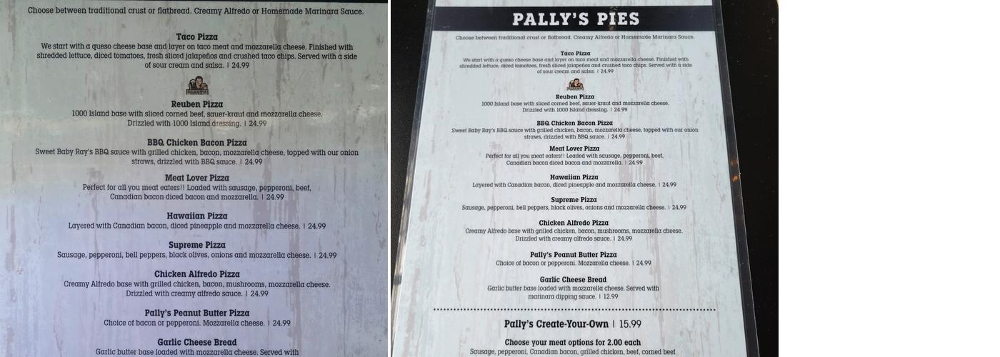 Pally's Pub & Pizza Menu