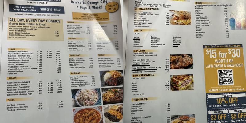 Encanto Restaurant & Bakery Menu