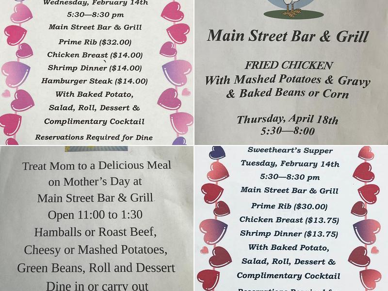 Main Street bar and grill Menu