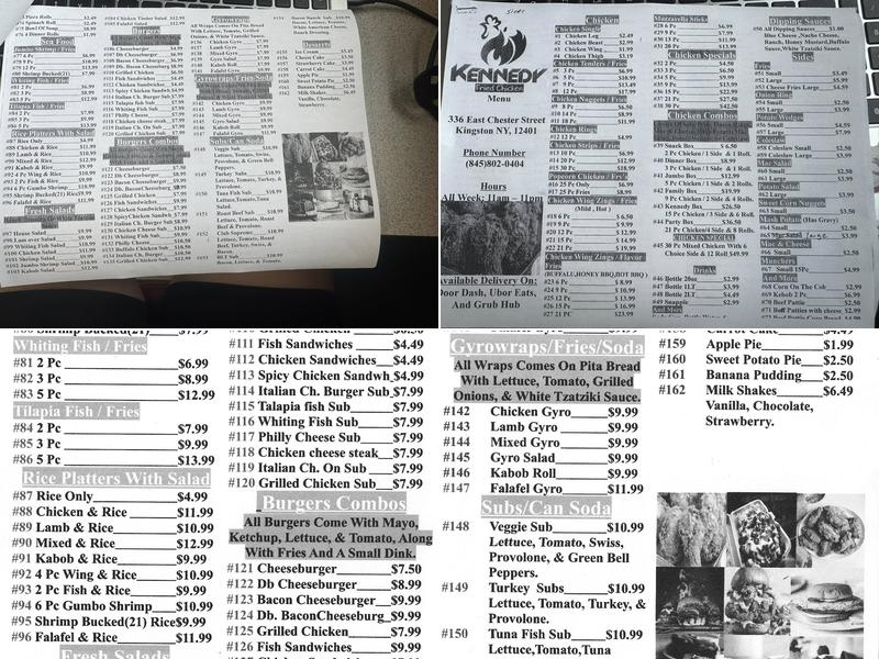 The trolley diner/Kennedys fried chicken Menu