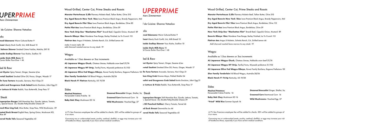 Superprime Steakhouse Menu